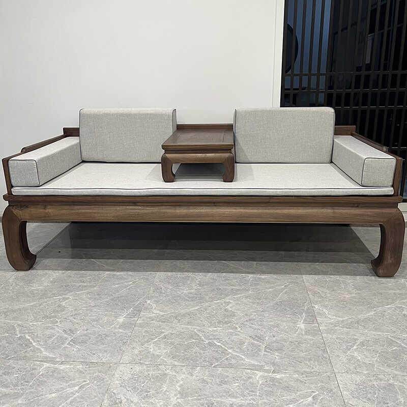 新中式罗汉床北美黑胡桃木罗汉榻现代简约禅意伸缩实木沙发床组合