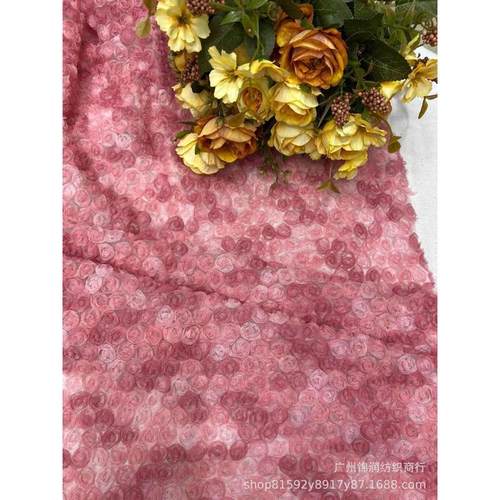布料刺绣面布绣花新品亮片渐变色网提花雪立体玫瑰花纺工艺品盘带