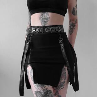 Double zipper hip opening Gothic tight skirt for