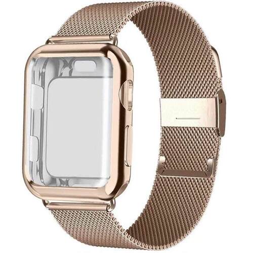 Milanese Loop band with case适用Apple Watch987/6/se/5/4/3/2