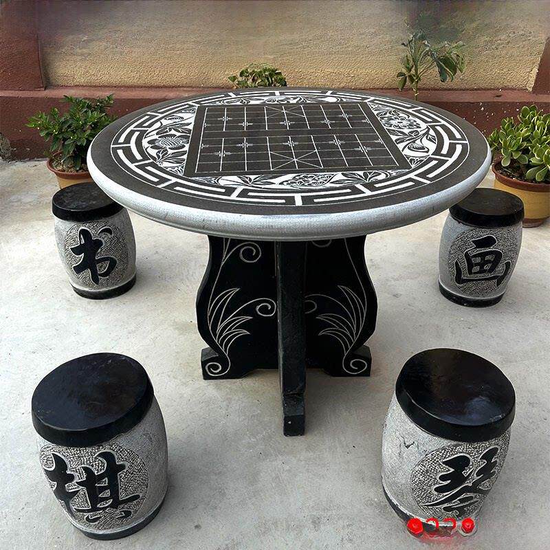 采购产品石桌和石凳集庭院花园户外蓝石棋盘石桌和椅子别墅户外石