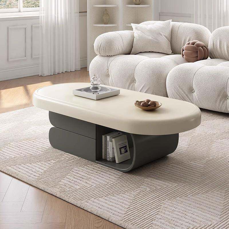 奶油风岩板茶几客厅家用小户型网红饼干 干椭圆形设计感烤漆电视