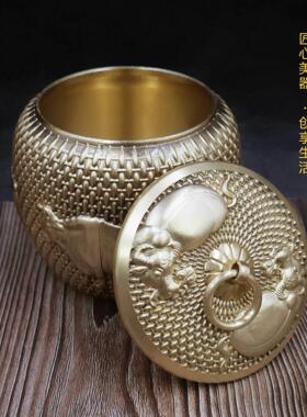 黄铜茶罐密见描述罐精品高档存茶罐家醒用茶叶盒普洱茶大号五封牛