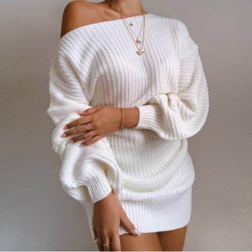 Women's dress with off shoulder lantern sleeves and