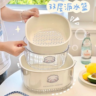 双层洗菜沥水篮家用客厅塑料果蔬厨房加厚滤水菜篓洗菜篮 新款