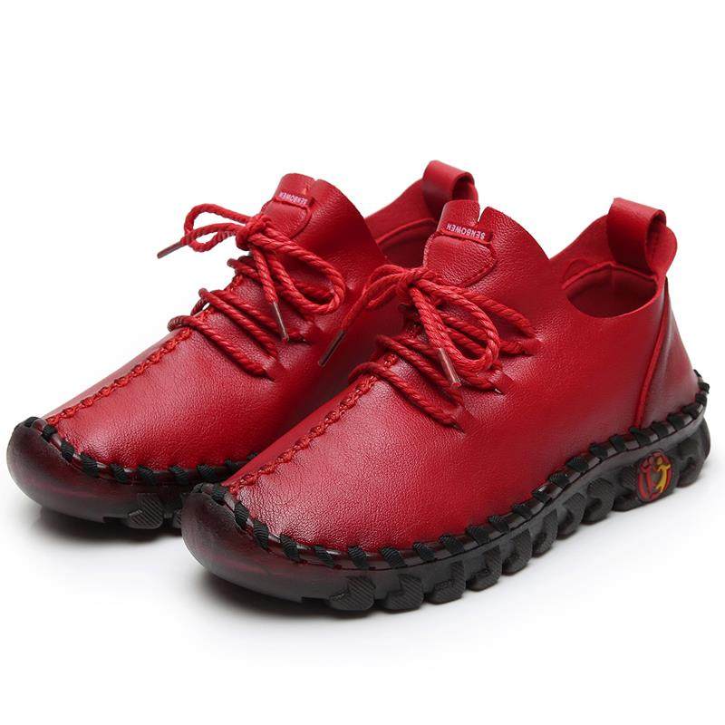 高档牛妈筋底2023新款鞋妈软底鞋子女鞋平底防滑休闲红色单女士皮,女鞋,深口单鞋,淘宝优惠券,粉丝福利购,淘宝优惠卷