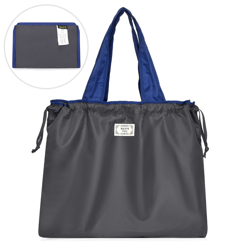 抽绳尼龙布袋折叠购物袋环保手提袋子纯色防水大号超市买菜包结实