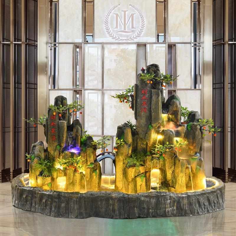 大型假山流水喷泉高山生财水景招财摆件落地鱼池办公室内客厅盆景
