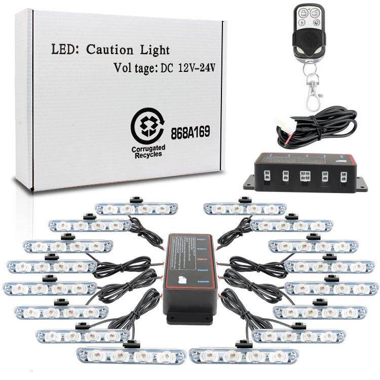 LED中网爆闪灯一拖十六4LED夹子红兰开道灯中网超亮警示灯
