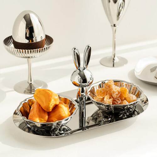 欧式不锈钢轻奢水果盘客厅家用茶几糖果盘零食摆放盘样板房装饰品