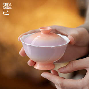 墨己醒春集霞光紫仿宋花口高足盖碗功夫茶具家用治愈系泡茶碗盖碗