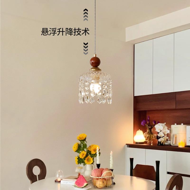 北欧玻璃过道灯现代简约走廊入户玄关灯实木小吊灯全光谱led灯具