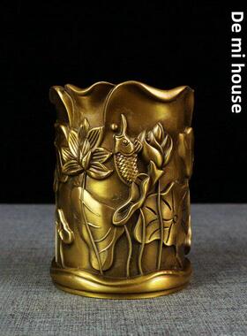 铜制荷花笔筒创意精美饰品铜制笔筒储物盒学习家庭办公日常礼品