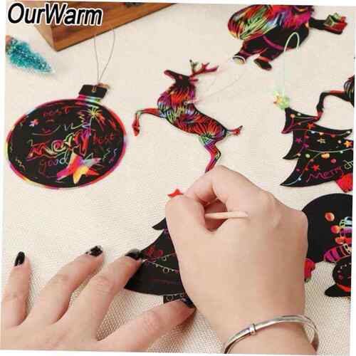 OurWarm 12pcs Magic Color Scratch Christmas Ornaments Cute