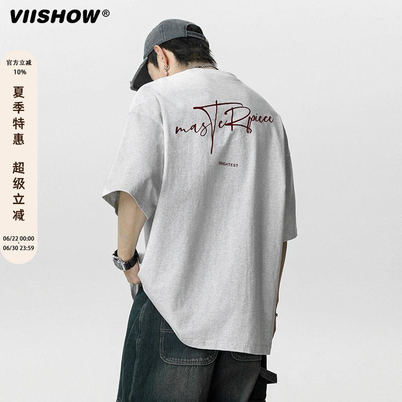 VIISHOW复古字母印花短袖2026夏季高街潮牌休闲宽松体恤透气T恤男