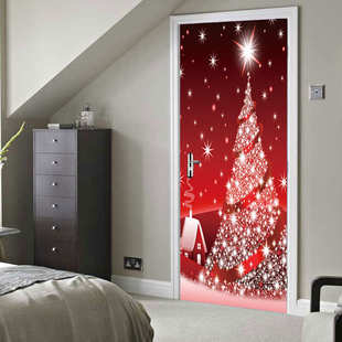饰 卧室客厅现代装 圣诞节 墙贴 巨创货源PVC贴纸3D自粘门贴