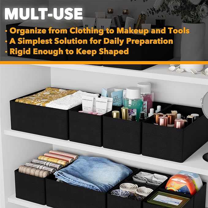 衣物抽屉收纳盒，12件装梳妆台抽屉收纳盒，衣物收纳器和储物隔间