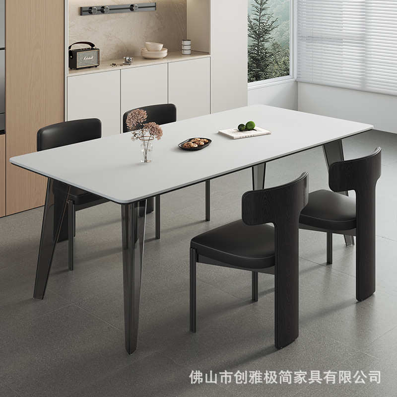 意式极简家用饭桌小户型长方形轻奢高级现代简约亚克力餐桌椅组