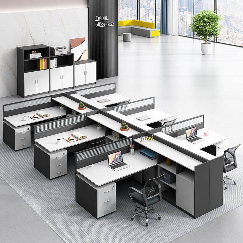 职员桌白色办公桌椅组合卡座屏风办公室员工位6人办公桌简约现代