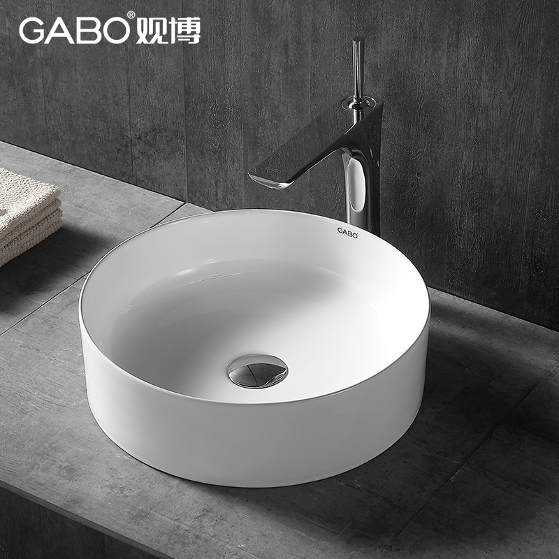 QC观博GABO家用陶瓷台上盆圆形洗手盆卫生间洗手池台盆简约 10401