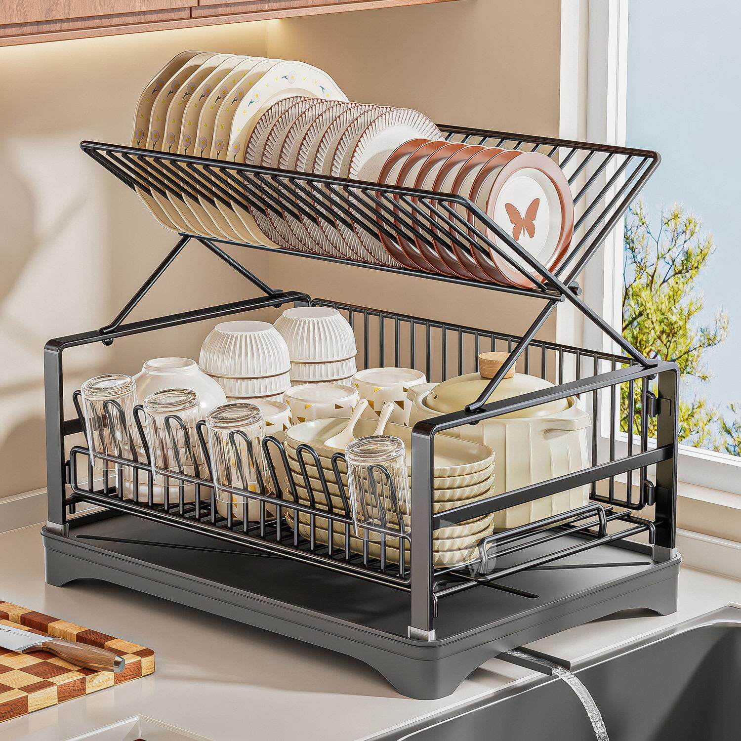 新款厨房用具碗碟架交叉折叠碗筷收纳沥水架桌面晾碗碟筷子置物架