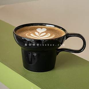 ins风宽口陶瓷早餐杯小众简约设计感黑色马克杯下午茶牛奶咖啡杯