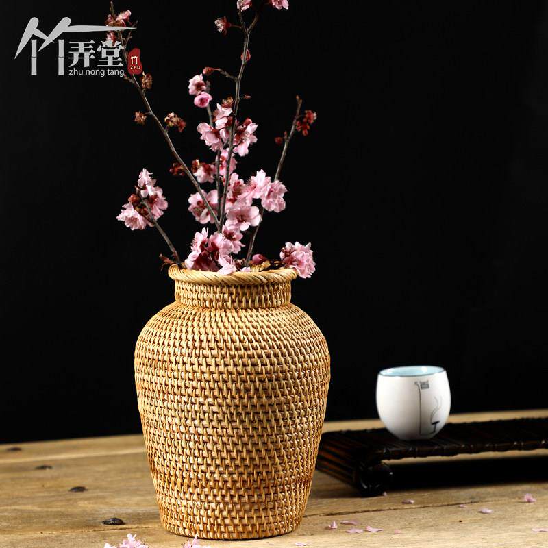 手工越南藤编花瓶插花器家居客厅桌面干燥花北欧装饰花篮简约清新