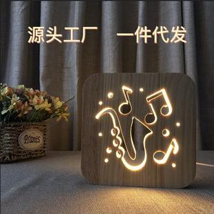 3D灯创意礼品FS 跨境 LED usb新奇特 T1884 萨克斯木质台灯