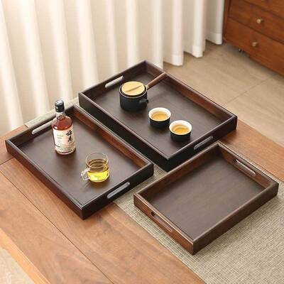 茶托 托盘带提手日式干泡茶盘加厚烧烤竹质托 托盘家用饭厅茶具托