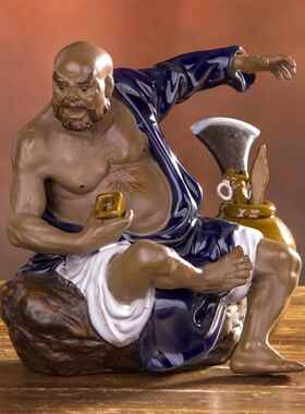 石湾陶瓷工艺品客厅装饰摆件家居盆景盆栽假山造景搭配摆设鲁智深