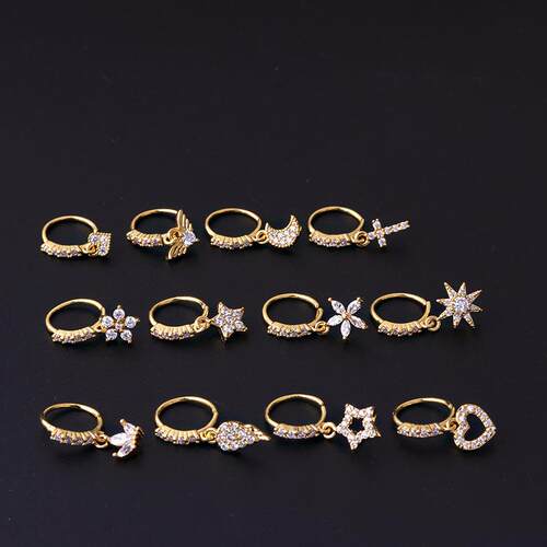 nose ring 鼻饰星星月亮爱心花朵十字锆石吊坠鼻环20GX8mm