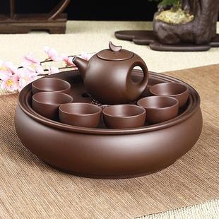 家用现代简约整套潮汕茶具小套圆形茶盘茶壶 TUF4紫砂功夫茶具套装