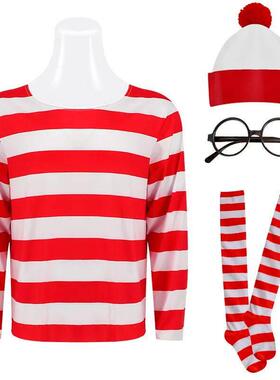 Wheres Waldo Striped Shirt Youth Kids Boys Wally Costume Shi