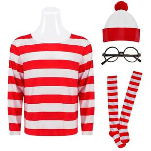 Wheres Waldo Striped Shirt Youth Kids Boys Wally Costume Shi