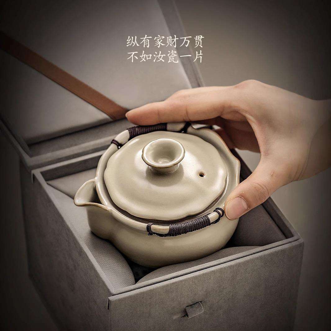 德化黄汝窑手抓壶盖碗茶杯豆黄大号防烫泡茶高端茶具单个高档