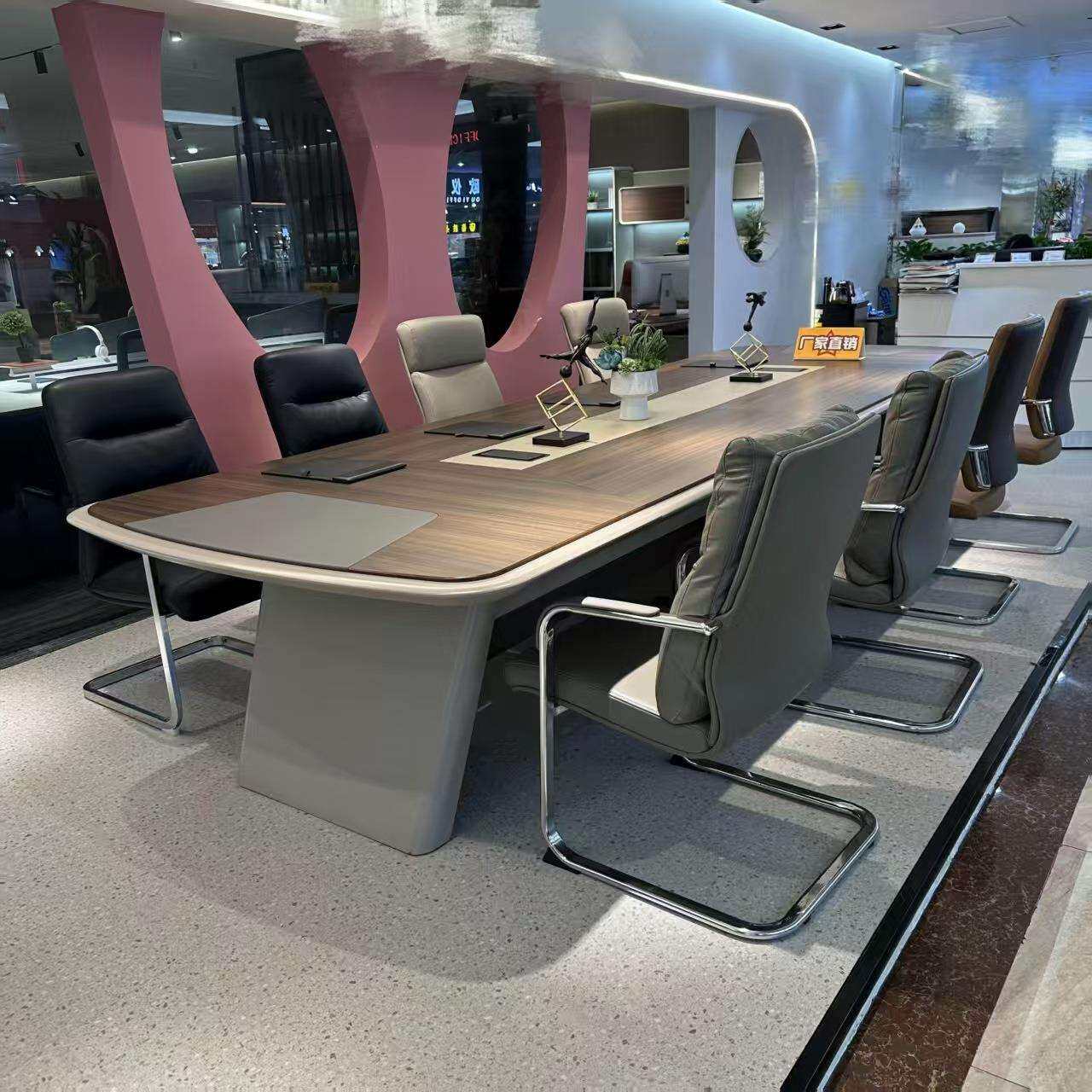 会议桌长桌简约现代办公会议桌长桌椅组合烤漆弧形洽谈桌大型桌椅