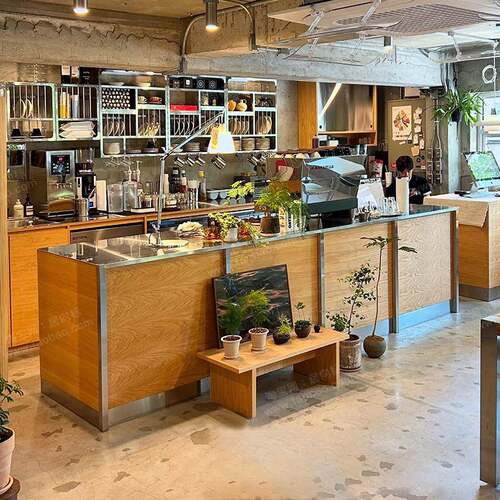 网红原木餐饮商用前台接待台奶茶咖啡工作台不锈钢原木吧台收银台