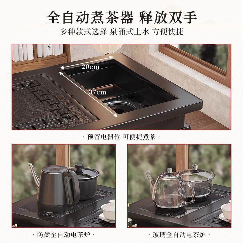 可旋转茶桌小茶车柜胡桃色楠竹可移动泡茶台阳台家用桌椅组合茶几