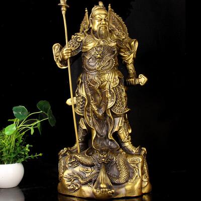 擦黑色铜祥龙关公摆件关公关羽关云长关二爷家饰供奉摆件