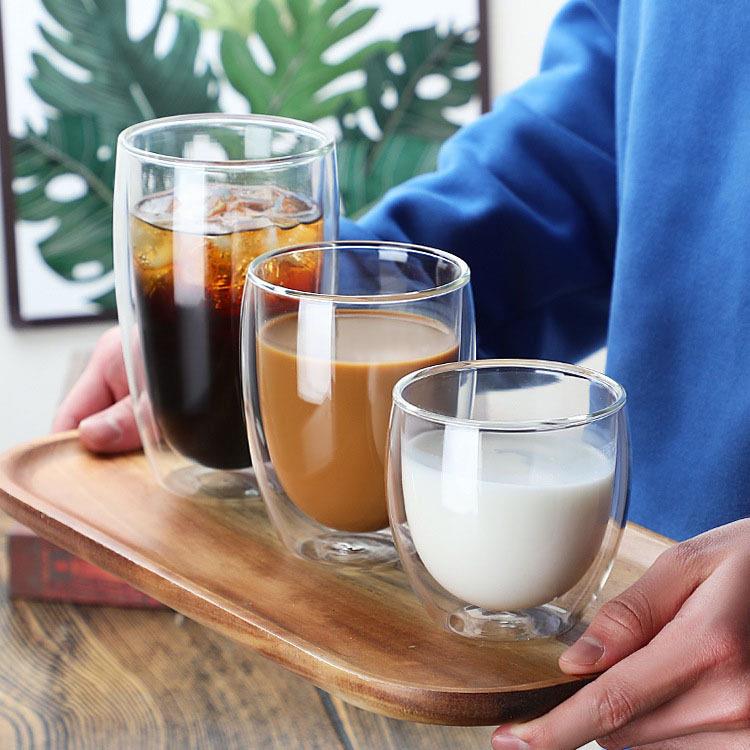 跨境双层玻璃杯硼硅透明咖啡杯蛋形杯水果杯双层隔热花茶杯