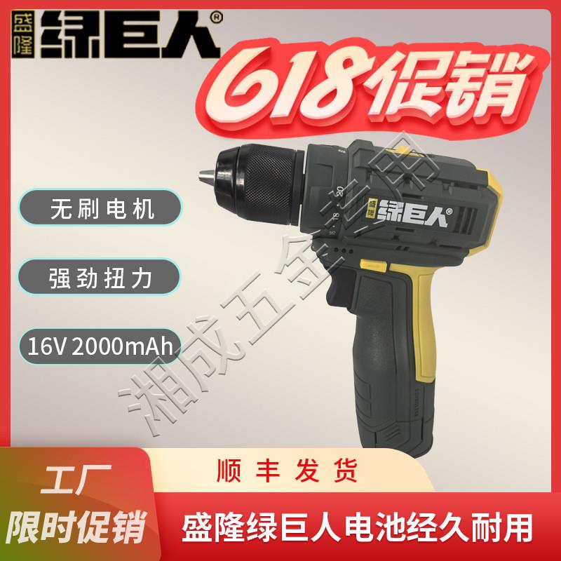 绿巨人电钻16V双速无刷手电钻套装充电手电转螺丝刀电动工具12V