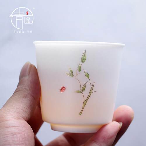 素烧羊脂玉主人茶杯单个大号防烫手120ml新中式陶瓷功夫茶盏定制