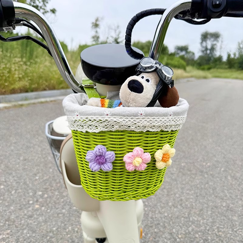 电动车收纳挂袋编织车筐小清新可爱自行车前后座通用置物篮车篓女