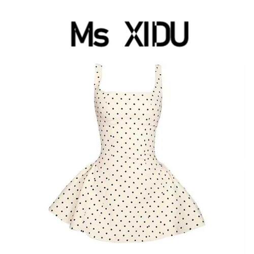 Ms XIDU 双轨虞书欣姜暮同款设计感波点洋装高级感蓬蓬短裙女夏