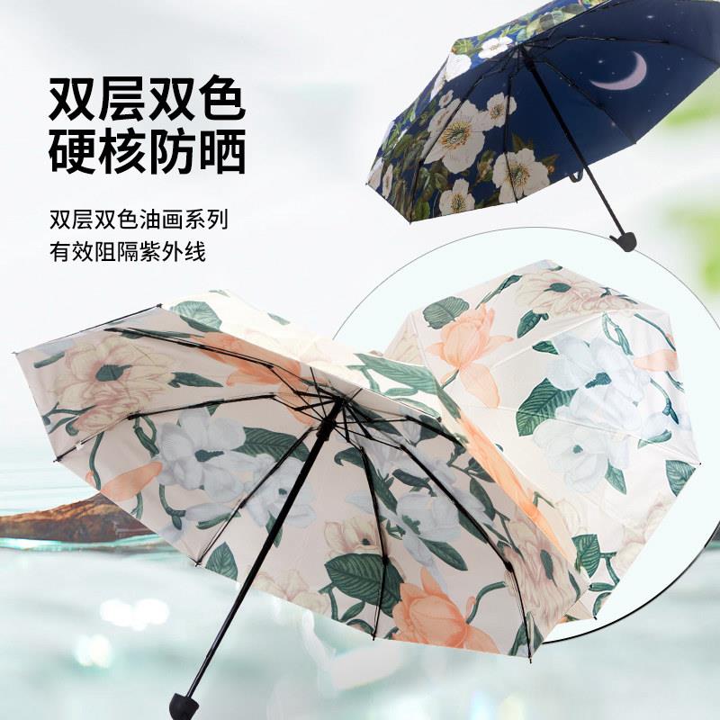 乐芙兰双层伞超隔热学生印花防晒伞小巧可携式黑胶阻隔紫外线遮阳