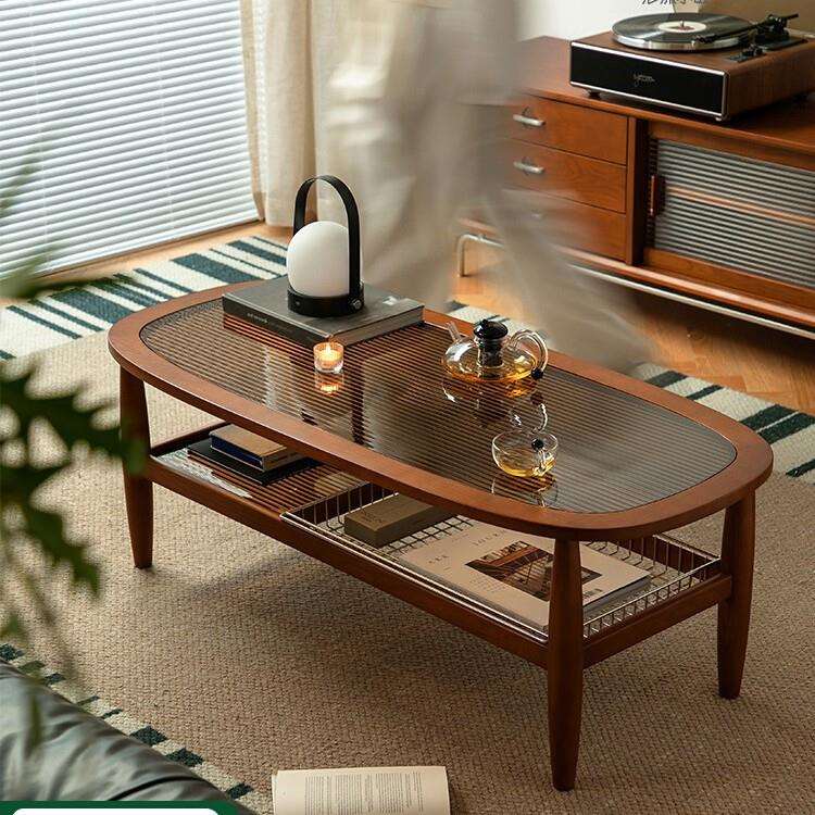 泡沫小敏家具北欧实木茶几复古客厅家用原木小户型中古玻璃茶桌