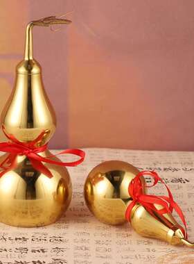 纯铜黄葫芦摆件大小号光面八卦带叶开口家宅办公室现代工艺品装饰