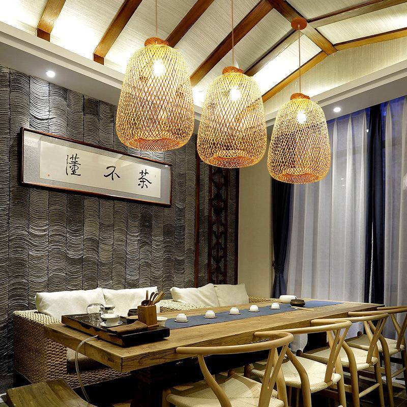 厅5186日室式餐竹编中式田阳园客厅卧室台工程民宿茶吊灯