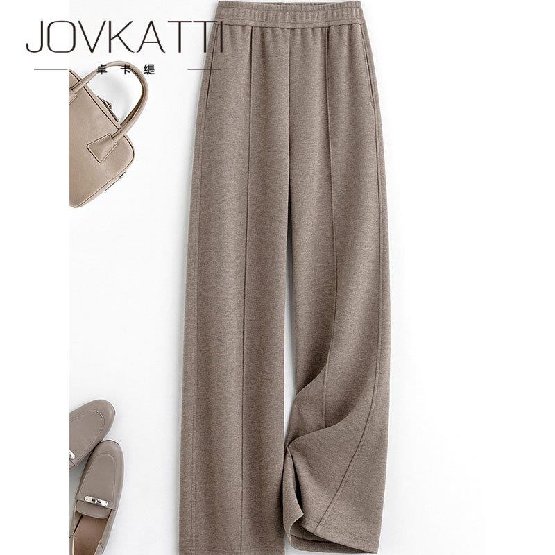 JOVKATTI春季新款舒适百搭高腰直筒休闲裤加厚保暖宽松显瘦香蕉裤