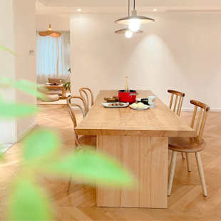 饭桌侘寂风吃饭桌子原木电脑桌泡茶桌 北欧实木餐桌家用小户型日式